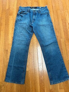 Ariat Rebar M4 Relaxed Boot Loop Lock Men's Blue Denim Jeans Size  34X34 Clean
